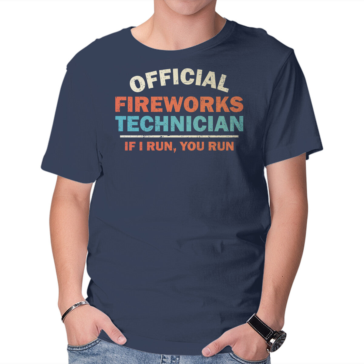 Unisex Crew Neck T-Shirt Official Fireworks Technician Graphic Short Sleeve Casual Tee L