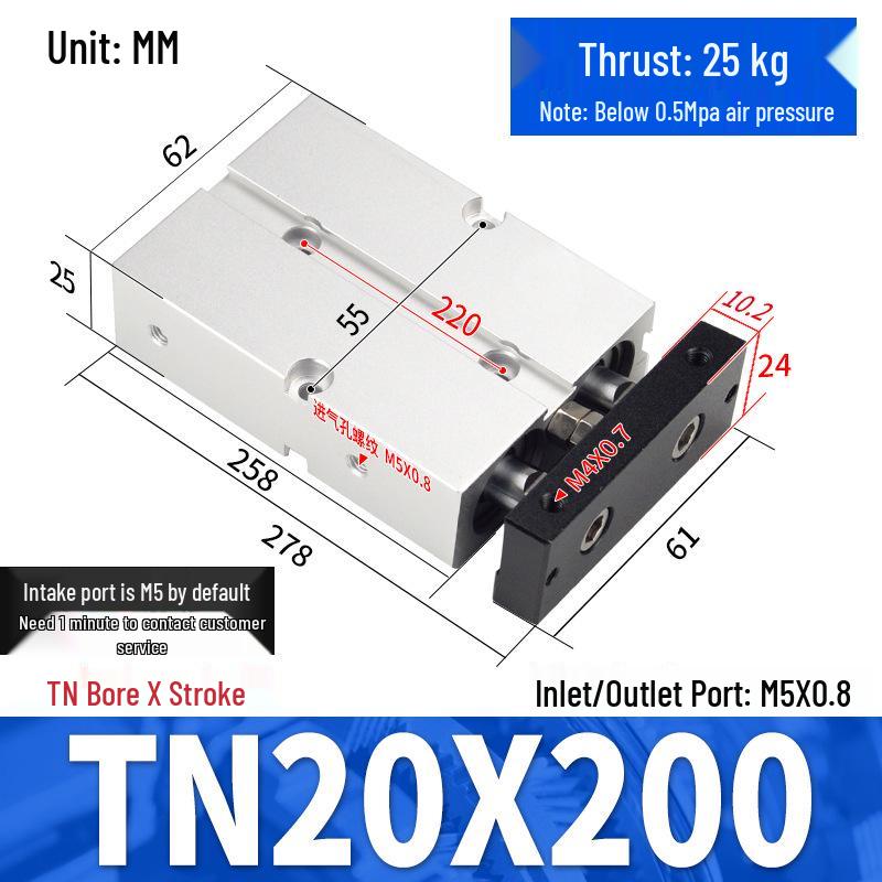 TDA Double-Axis Double-Rod Large Thrust Cylinder - Sizes: 10/16/20/25/32/40/50mm X 20/50/75mm