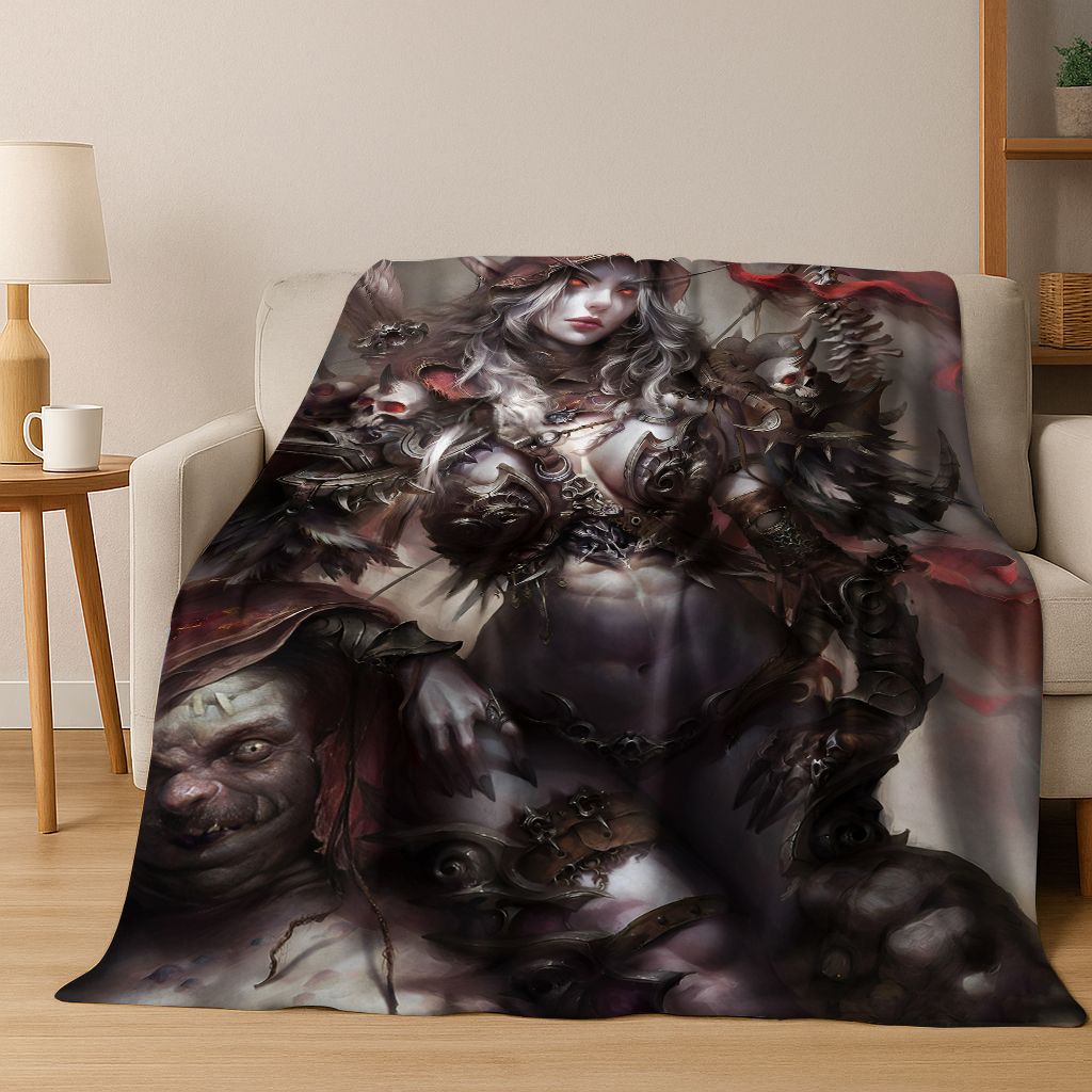 WOW World of Warcraft Arthas Demon Illidan Sylvanas Flannel Blanket,Cozy Soft Throw Blanket for Home Bedroom Bed Sofa Cover Gift