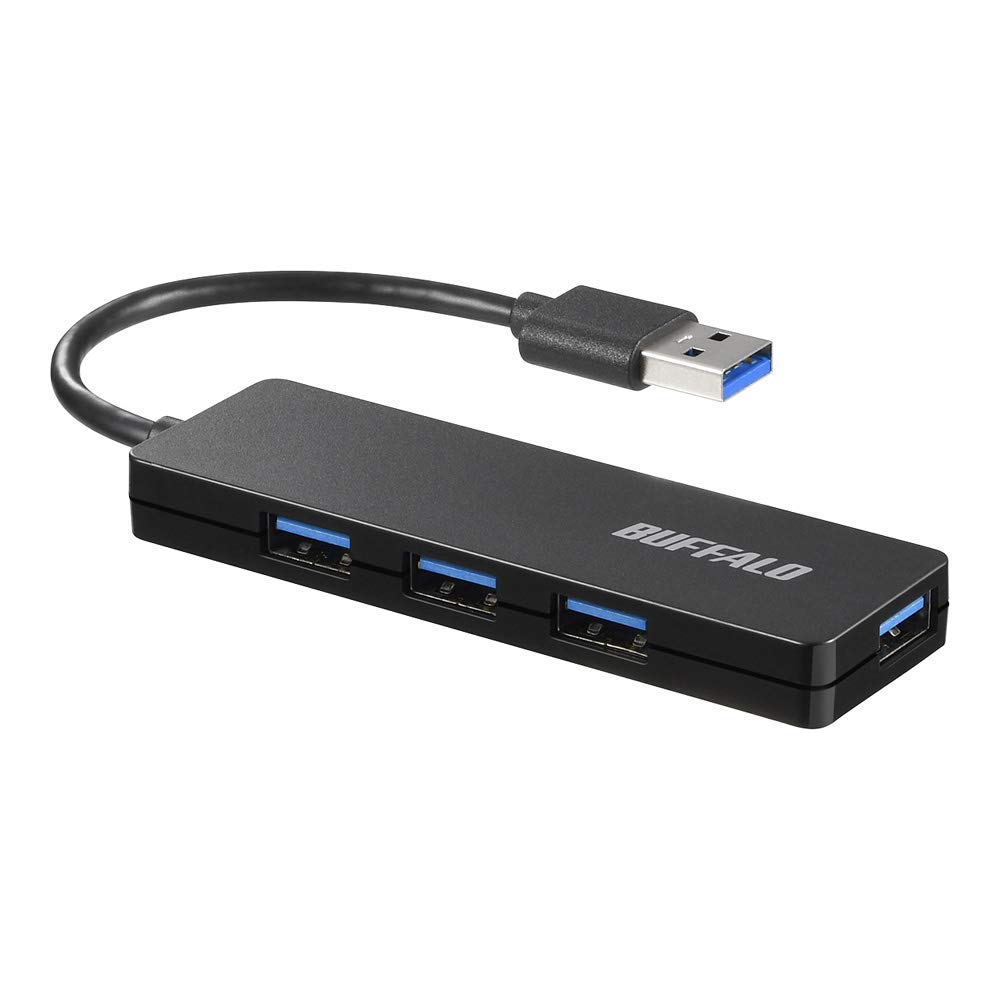 Buffalo USB USB Slim 4 Bus Compatible with Ideal for Teleworking and Remote Work Hub, 3.0, Design, Ports, Powered, Lightweight, Windows, Mac, PS4,
