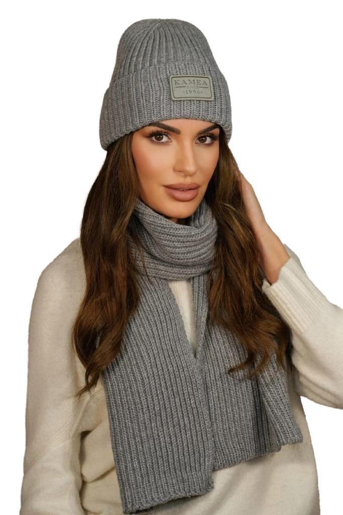 Leticia Cashmere Hat and Scarf Set, Gray