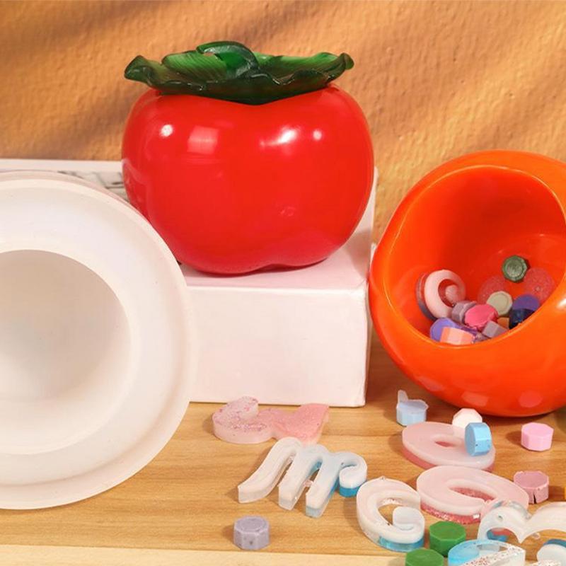 Resin Jar Mold With Lid Persimmon Shaped Silicone Molds With Lid For Epoxy Resin Creative Non-stick Concrete Candle Jar Mold