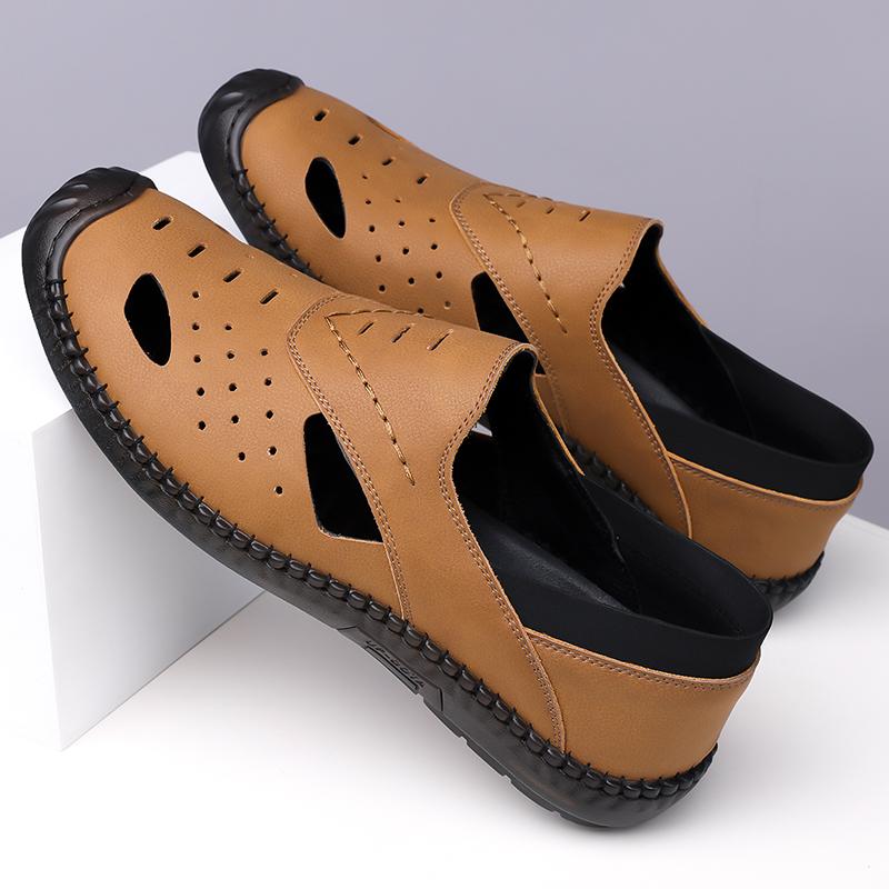 Fashion Hollow Out Leather Mens Loafers Slip on Flats Summer Casual Shoes for Men Moccasins Super Soft Men Sandals Breathable Walk Shoes