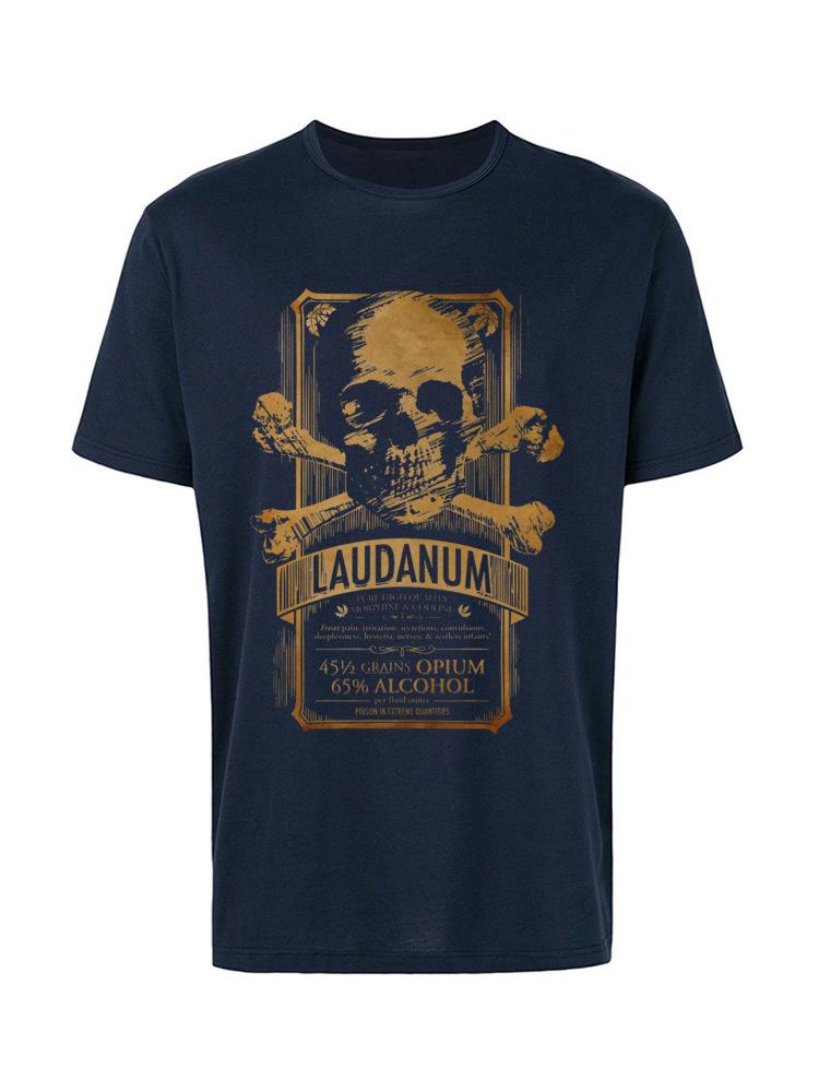 Vintage Adult Men Tshirts Skull Easter 100% Cotton Laudanum Medical Goth Steampunk Label T-Shirt Death Skull Print Men Clothes