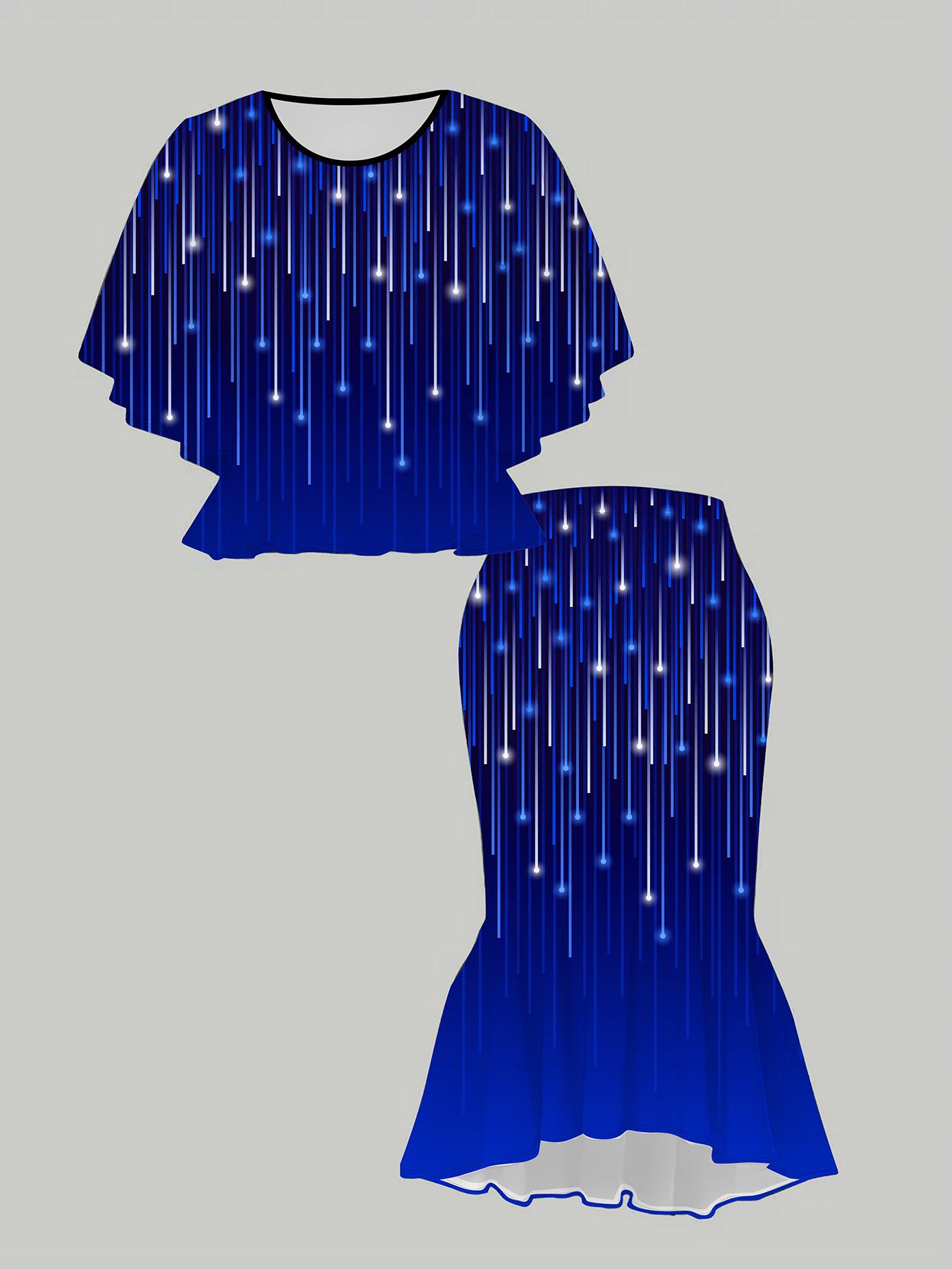 

Классический тотемный женский принт, напечатанный на 3D-принтере, Модный большого размера, Элегантный, Универсальный для всех сезонов. Футболка, Юбка и Комплект, Модный Стиль 6XL синий