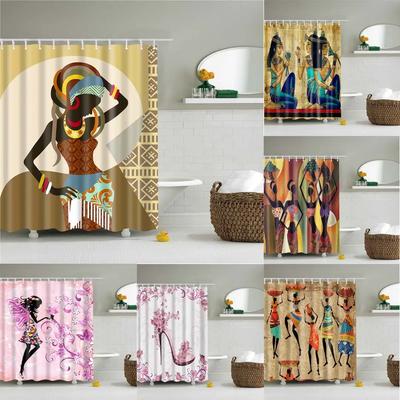 African Black Girl Bathroom Shower Curtain Flower Butterfly Fairy Bath Curtains Polyester Bathtub Curtains with 12 Hooks