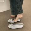 French flat-bottomed high-end rhinestone square buckle satin single shoes for women's spring 2025 new gentle wind evening shoes