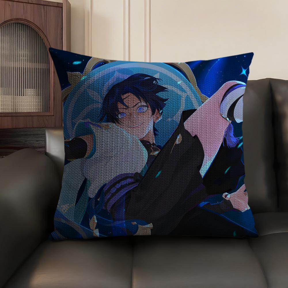 Scaramouche Genshin Impact Cushion Cover Natural Linen Organic Fabric Double-Sided Printing Sofa Home Decor Gift Pillow Case