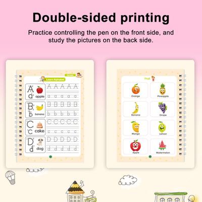 Schreibübungsbuch für Kinder Wiederverwendbare Vorschul-Arbeitsbücher Englisch Rilliertes Übungsheft Frühes Lernen Handschrift-Set für 3-8 Jahre