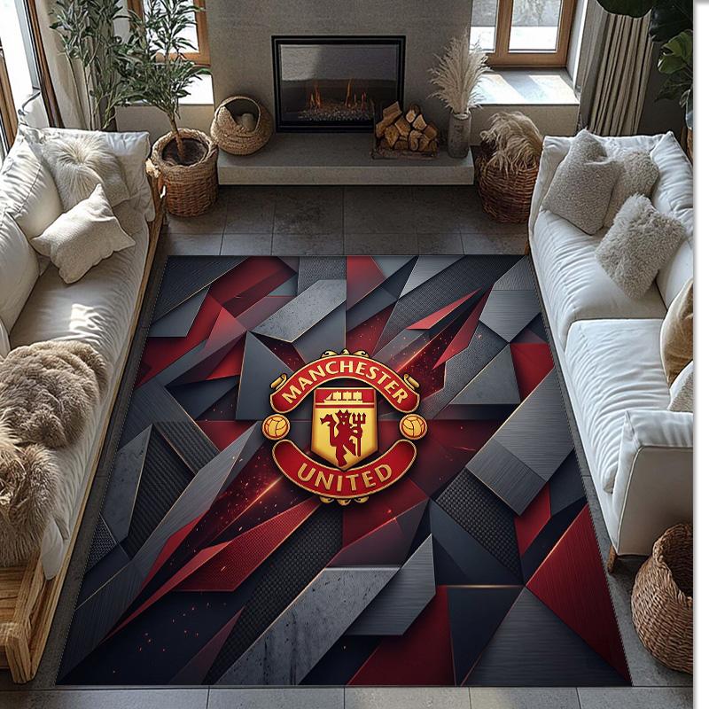 Tappeto in Flanella Stampato Manchester United Antiscivolo Morbido Poliestere Tappeto per Pavimento Tappetino Decorativo per Interni per Camera da Letto Soggiorno Divano