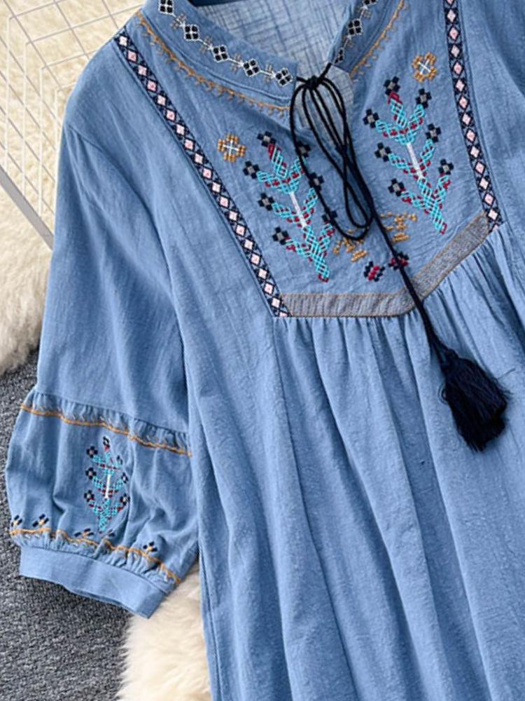 Damenkleid im nationalen Stil mit Stickereien im Retro-Stil, schmale Passform, mittellange Rüschen, Vintage-Gothic-Kleider, elegante Puffärmel, neues Partykleid