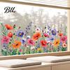 Bathroom Window Decal Spring Summer Flower Butterfly Cling Colorful Floral Sticker Scratch-resistant Removable Double-Sided Static Decals for