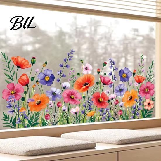 Bathroom Window Decal Spring Summer Flower Butterfly Cling Colorful Floral Sticker Scratch-resistant Removable Double-Sided Static Decals for