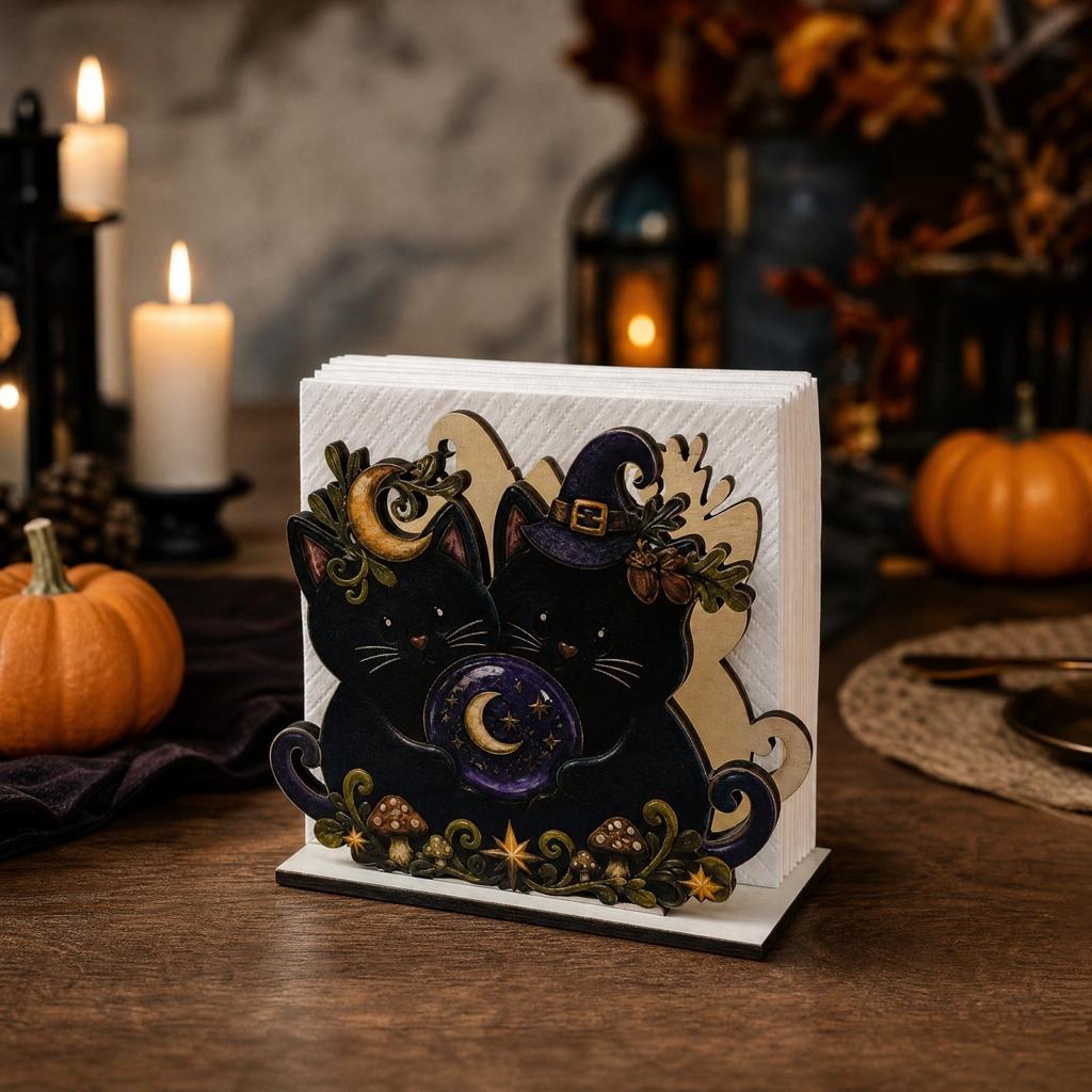 Cute Halloween Wooden Tissue Box Holder for Festive Table and Kitchen Countertop Decoration