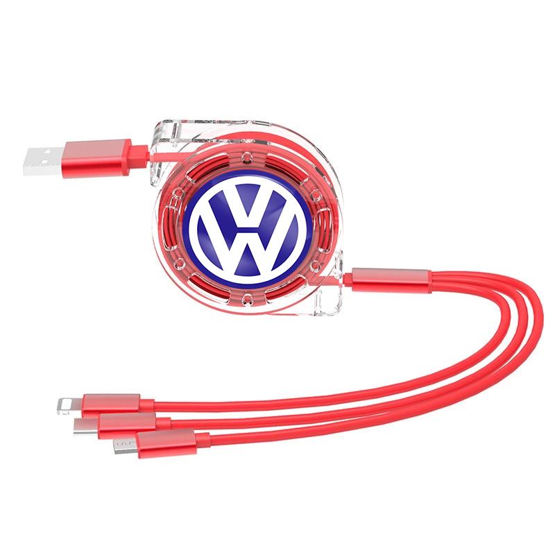hijk1 3 In 1 Retractable Data USB Cable Charger Fast Wire Charging Cable For VW Golf Tiguan T-Roc Polo Passat ID.4 T-Cross ID.3 Taigo