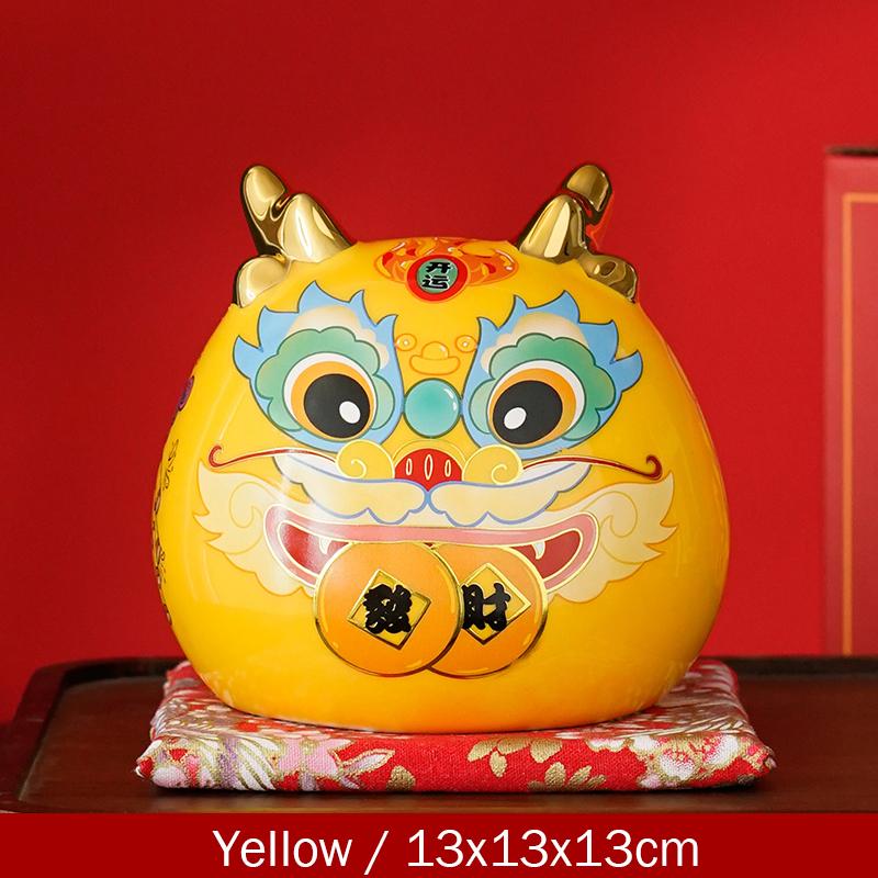 5 Inch Ceramic Dragon Money Box Maneki Neko Ornament Home Decoration Mascot Gold Dragon Figurine with Gift Box