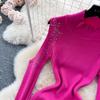 Elegante strass con spalle scoperte manica lunga maglia aderente abito tubino slim basic moda maglione vestido abbigliamento invernale sexy