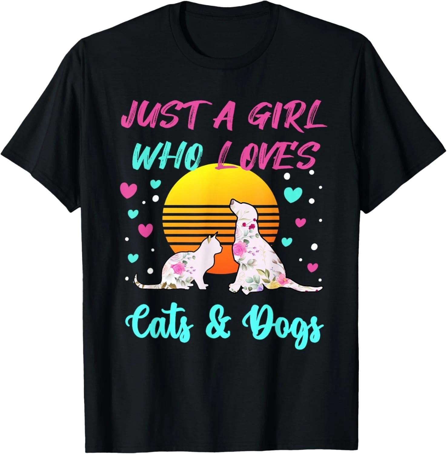 Funny Just a Girl who Loves Cats and Dogs T-Shirt for Women Gift Unisex T-Shirt XL