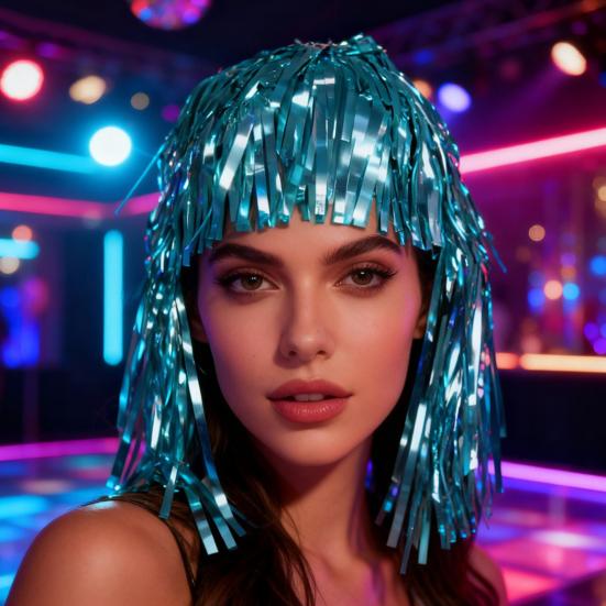 Perruques Guirlande Métallique Yousheng et Costume Déguisement Thème Disco Tenue à Franges avec Taille Élastique Métallique Cosplay Fournitures de Danse