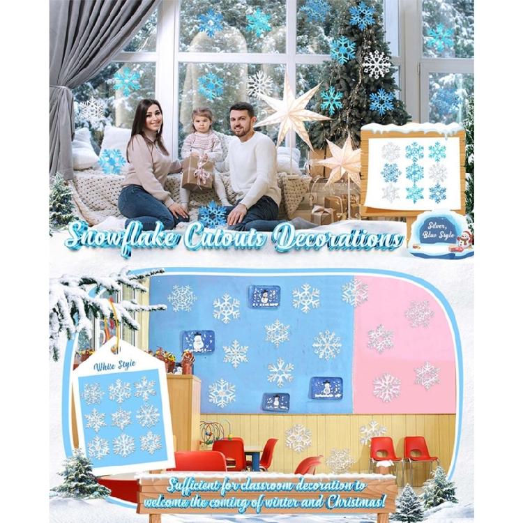 50pcs Double-Sided Snowflake Decorations with Adhesive Dots for Holiday Crafting Strong Adhesive Wall Stickers