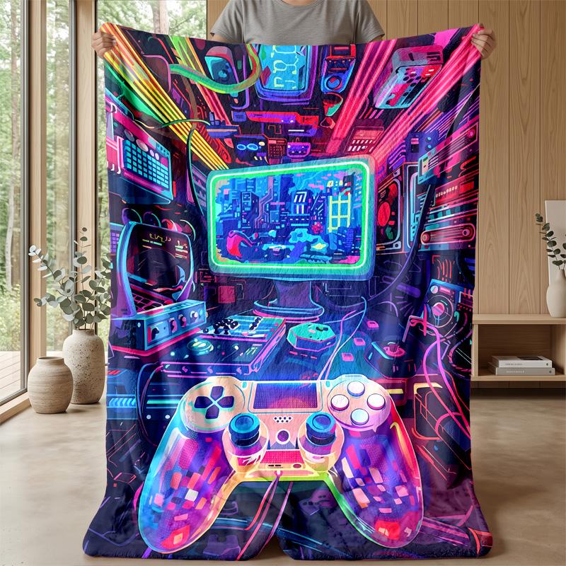Cyberpunk Gamepad City blanket Personalized Name Flannel Blanket Soft Cozy Plush Throw for Sofa Bed Lightweight Home Decor