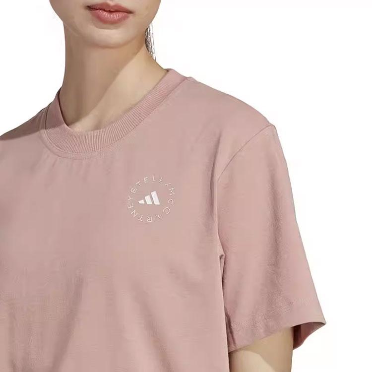 Adidas X Stella McCartney Collaboration Solid Logo Loose Fit Round Neck Short Sleeve T-Shirt Women Tops Pink HT1113