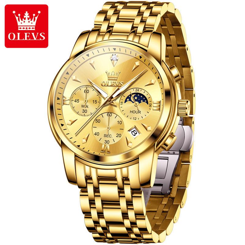 Luxury Chronograph Quartz Watch for Men Fashion Multifunctional Moon Phase Waterproof Luminous Date Business Men's Watches