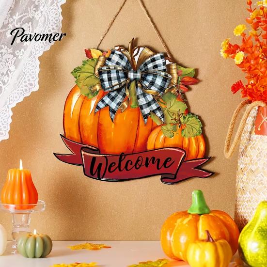 Seasonal Wooden Welcome Sign Fall Pumpkin Sign, Thanksgiving Door Hanger, Decor High-definition Printed Hanging Porch for Autumn Harvest Farmhouse