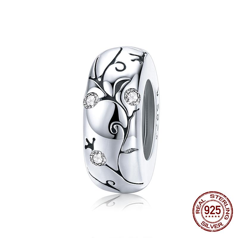 WOSTU Real 925 Silver Heart Beads Flower Retro Pattern Charms Pendant Fit Original DIY Bracelet Necklace Silver Jewelry