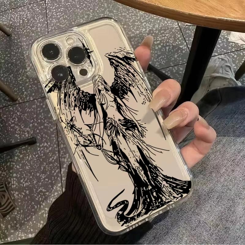 INS Style Space Angel Girl Transparent Phone Case For iPhone 16E 16 15 14 13 Pro Max 11 12 Mini XS XR X 7 8 Plus SE 2 Cover