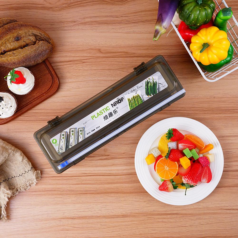 

Чайный серый ПЭТ пленка для пищевых продуктов Резак Диспенсер для пищевой пленки Магнитный пластиковый диспенсер для пищевой пленки с резаком Алюминиевый контейнер для хранения стрейч-пленки M