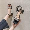 Pearl Strings Gladiator Sandals Women Black/white Leather Ankle Strap Sandalias Mujer Fashion Beading Med-high Heels Sandales