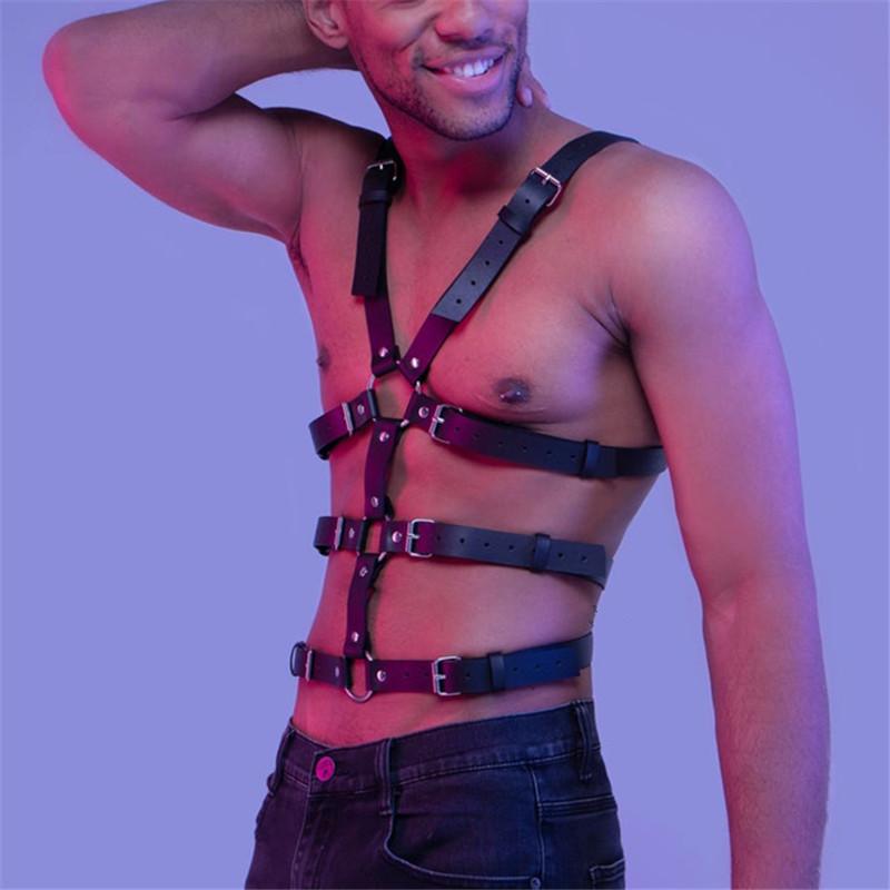 Male Pu Leather Lingerie Sexual Chest Harness Belt Men Adjustable Rave Gay Clothing  Fetish Full Body Harness Belt Strap