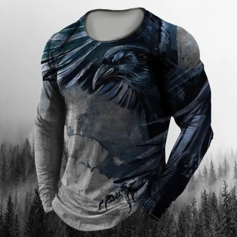 Vintage Men's Long Sleeve T-Shirt Print Tees Animal Eagle Pattern Sweatshirt T-Shirts For Men Clothing Casual Oversized Tops 5xl