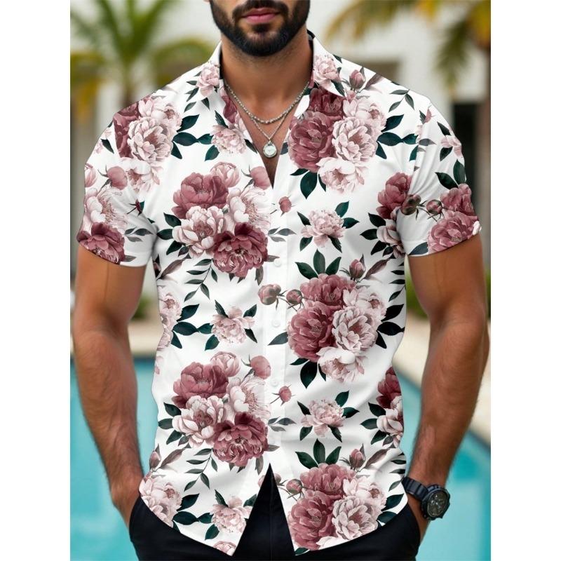 Street Fashion Flowers Pattern Printing Shirt Summer Hawaiian Beach Vacation Clothing Men s Street Style Shirt Daily Men s and Women s Shirt S