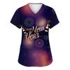 Women's Fashion Printed Short Sleeve V Neck Pattern Tops Pocket Working T-shirts