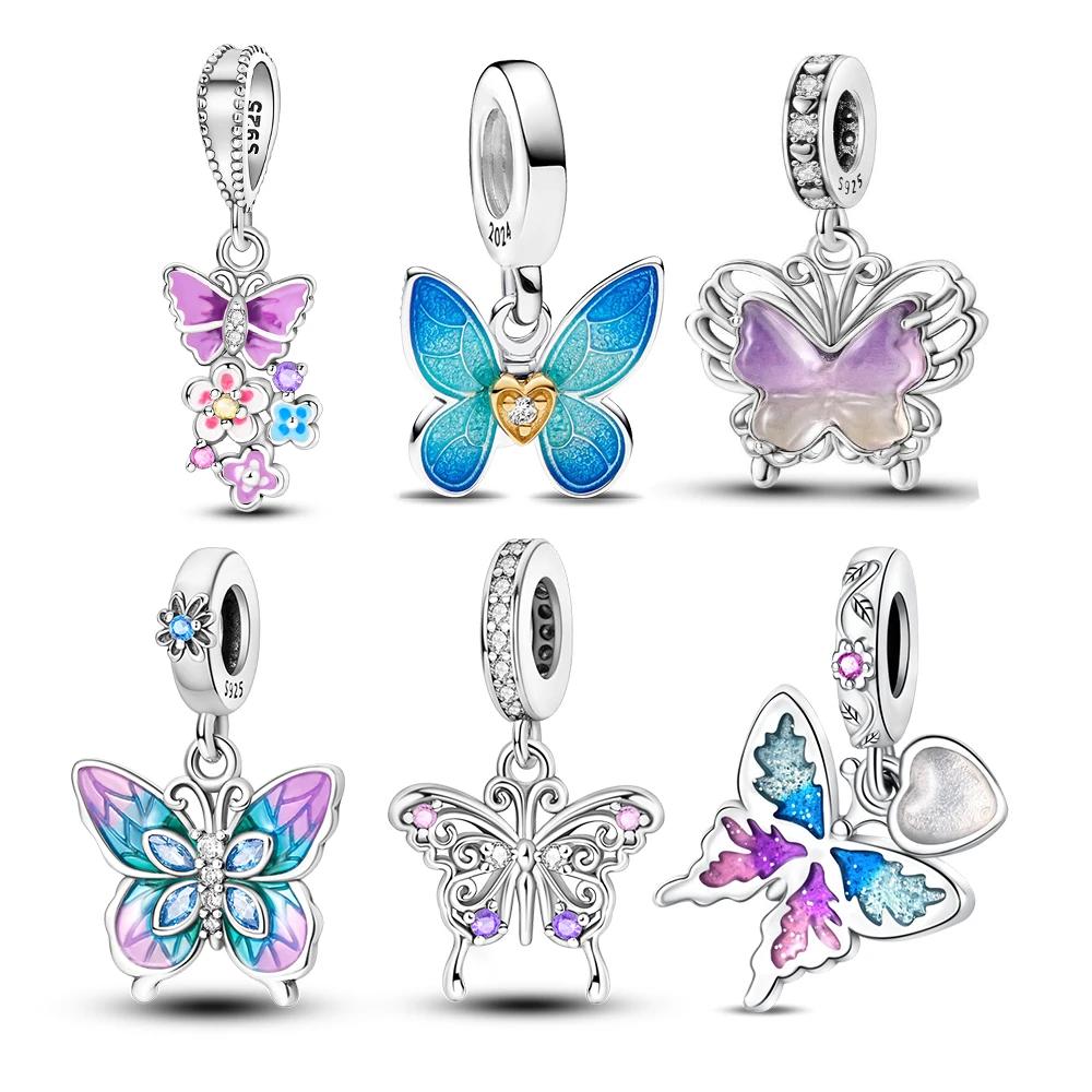 Copper Spring Butterfly Series Blue Dream Butterfly Fit Original Bracelet Women'S Charms For Jewelry Making