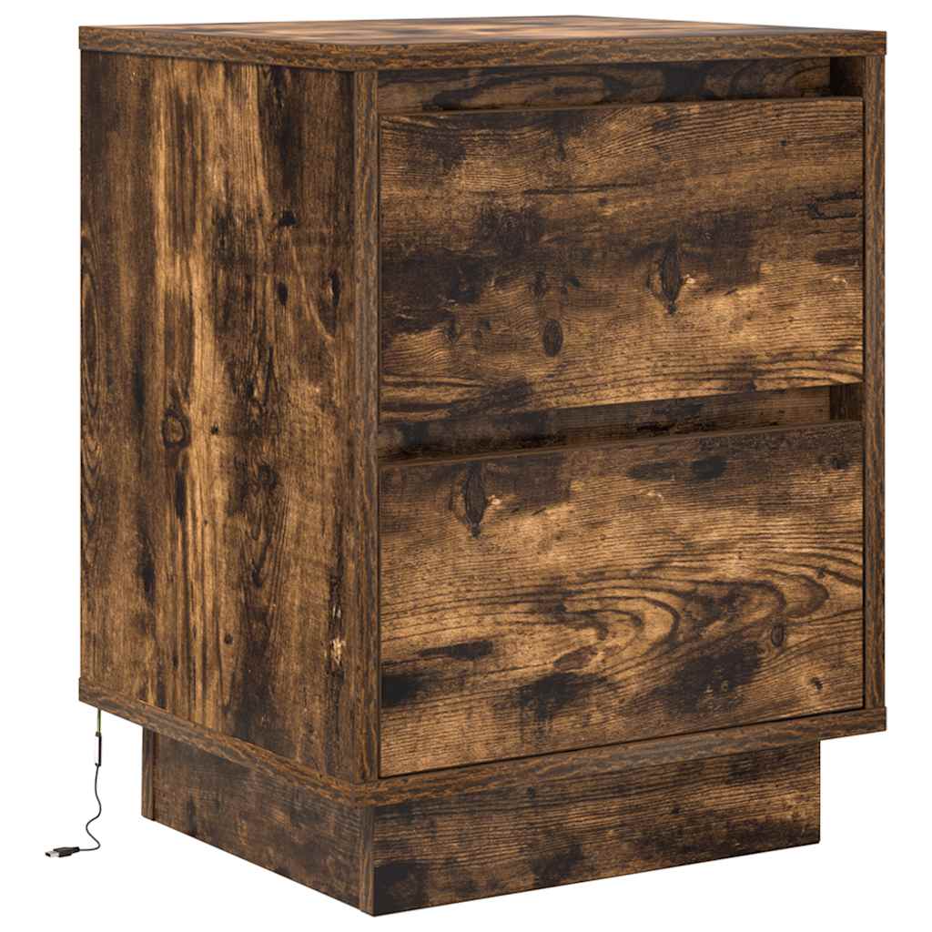 Nightstands with LED Lights 2 pcs Smoked Oak 38x34x50 cm
