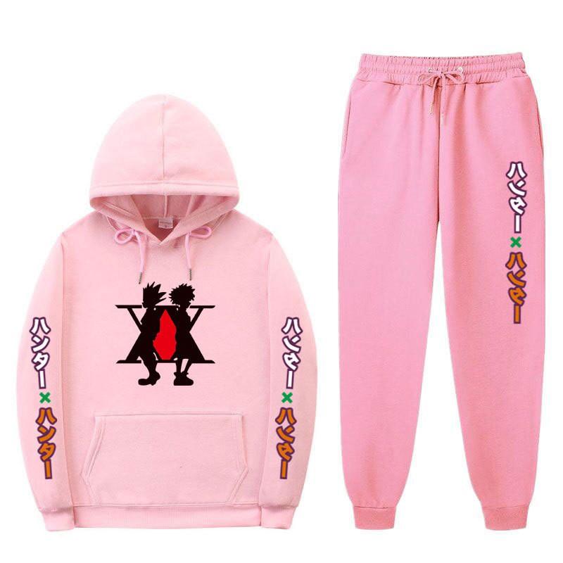 Mens Winter Warm Hooded Sweatshirt Pants Set Anime Inspired Casual Tracksuit Cotton Blend Thick Fleece Lined