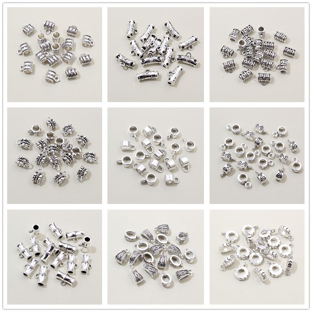 20pcs DIY Handmade Beads Tube Bails Pendants Jewelry Making DIY Necklace Antique Silver Color Bails Pendant Charm Connector