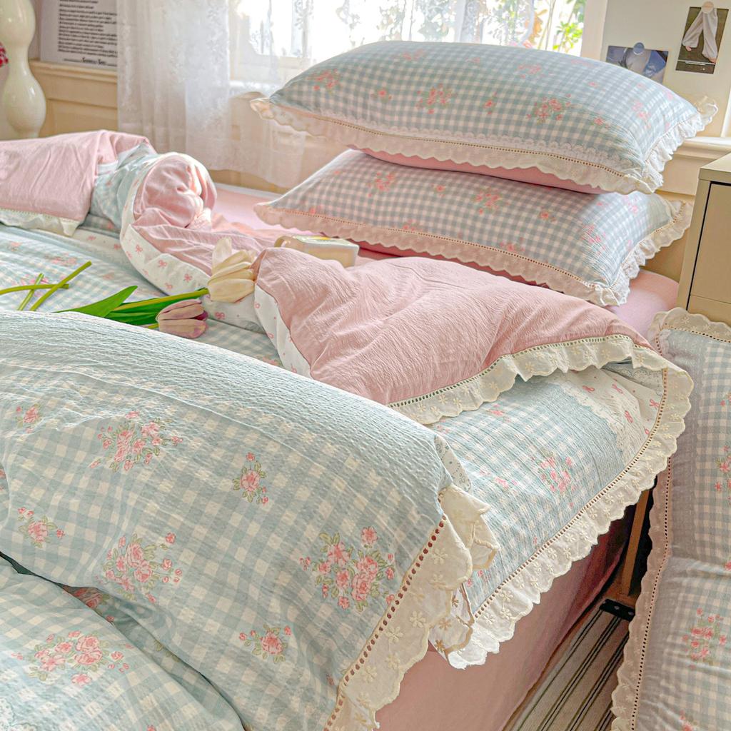 Princess Bedding Set Ruffle Lace Quilt Cover Romantic Bedclothes Woman Girls Home Decor Duvet Cover Set Korean Style Floral