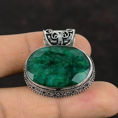 Faceted Zambian Emerald Pendant Gemstone Jewelry Vintage Pendant 925 Sterling Silver Pendant Ethnic Jewelry Gift For Mother Handmade Pendant