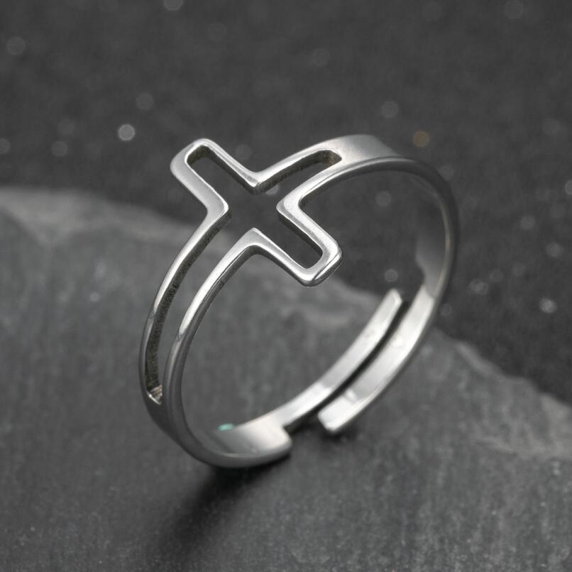 Women's Gold Geometric Cutout Wide Band Cross Ring - European & American Hip Hop Style