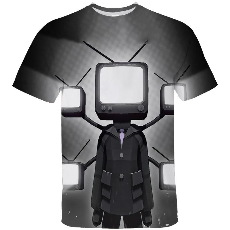 Men's 3D Printed Skibidi Short Sleeved Street Cartoon Camera Printed Fashionable T-shirt