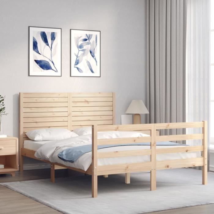 VidaXL Cadre de lit avec tête de lit 120x200 cm bois massif 3195021