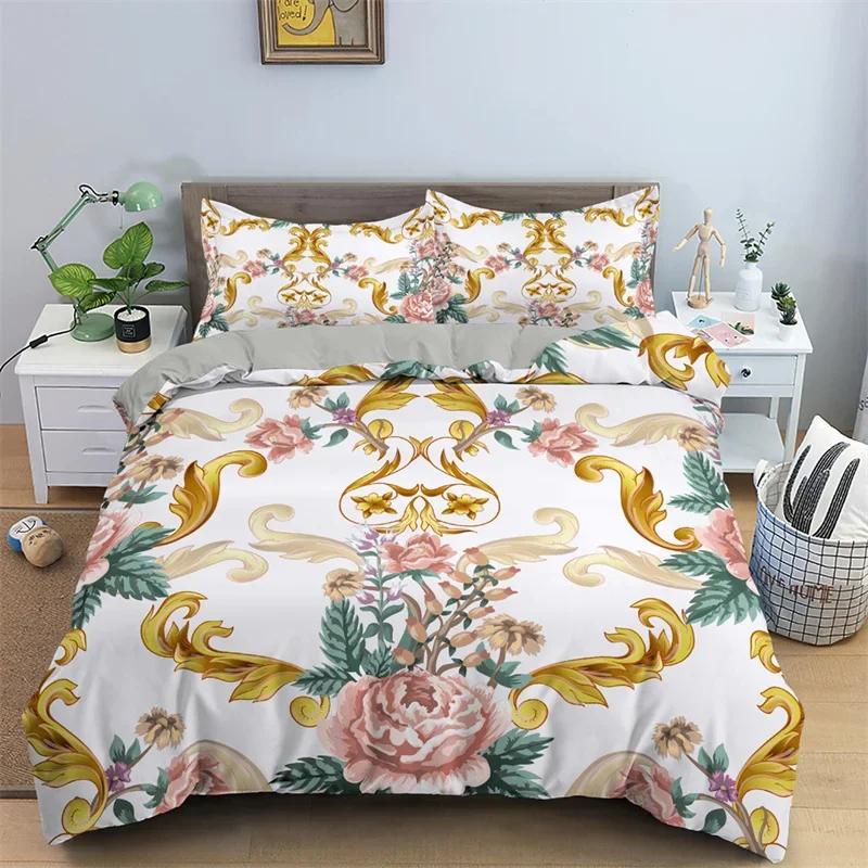 Baroque Style Floral Duvet Cover Set Luxury Exotic Flowers Bedding Set Microfiber Comforter Cover Single Queen For Teens Girls