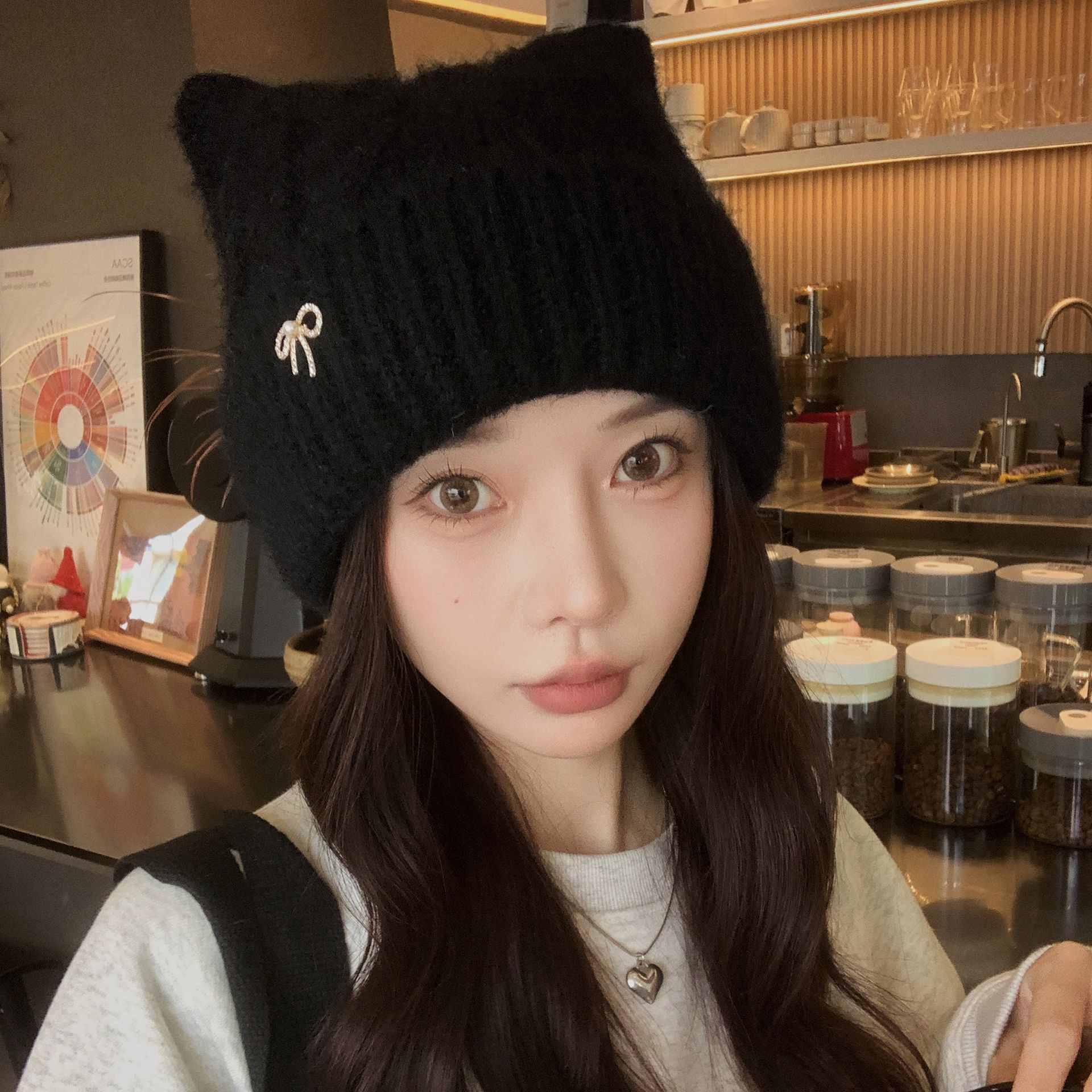 

Knit Beanie Hat Women Large Head Circumference Cute Woolen Thickened Warm Winter Autumn Trendy Soft One size чёрный
