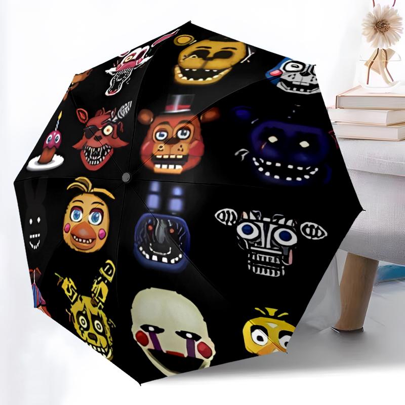 Printed Horror Game F-FNAF Freddy Folding Umbrella,Outdoor,Leisure,And Travel Umbrella,Durable Umbrella Fabric,Birthday And Holiday Gift