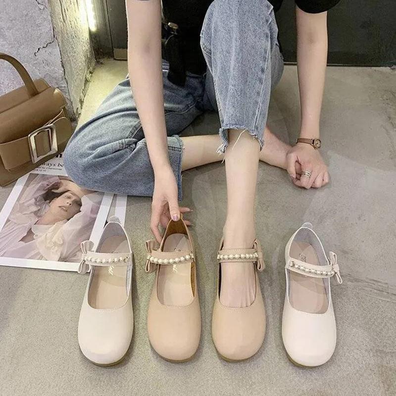 Women's Spring and Summer Gentle Fairy Style Flat Shoes Lazy Beanie Shoes Small Leather Shoes Lady Elegant Shoes