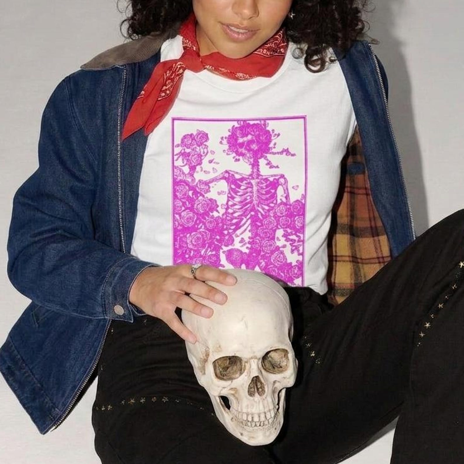 Skelleton T shirt, Vintage Illustration by Edmund Joseph Sullivan, Pink S